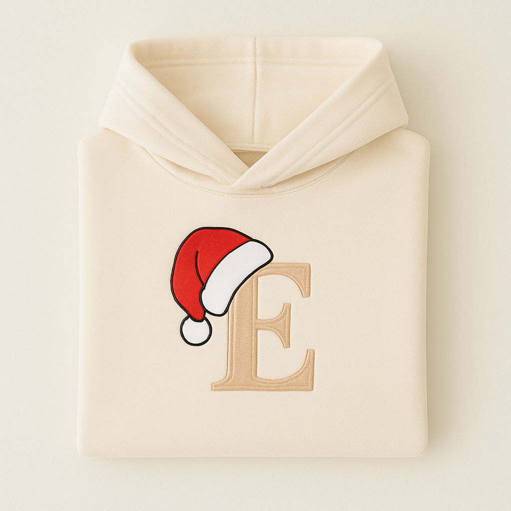 Santa Hat Inial Hoodie - Embroidered