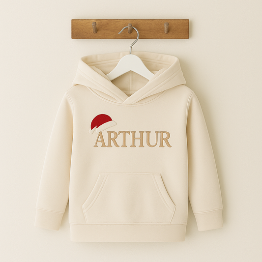 Santa Hat Name Hoodie - Embroidered