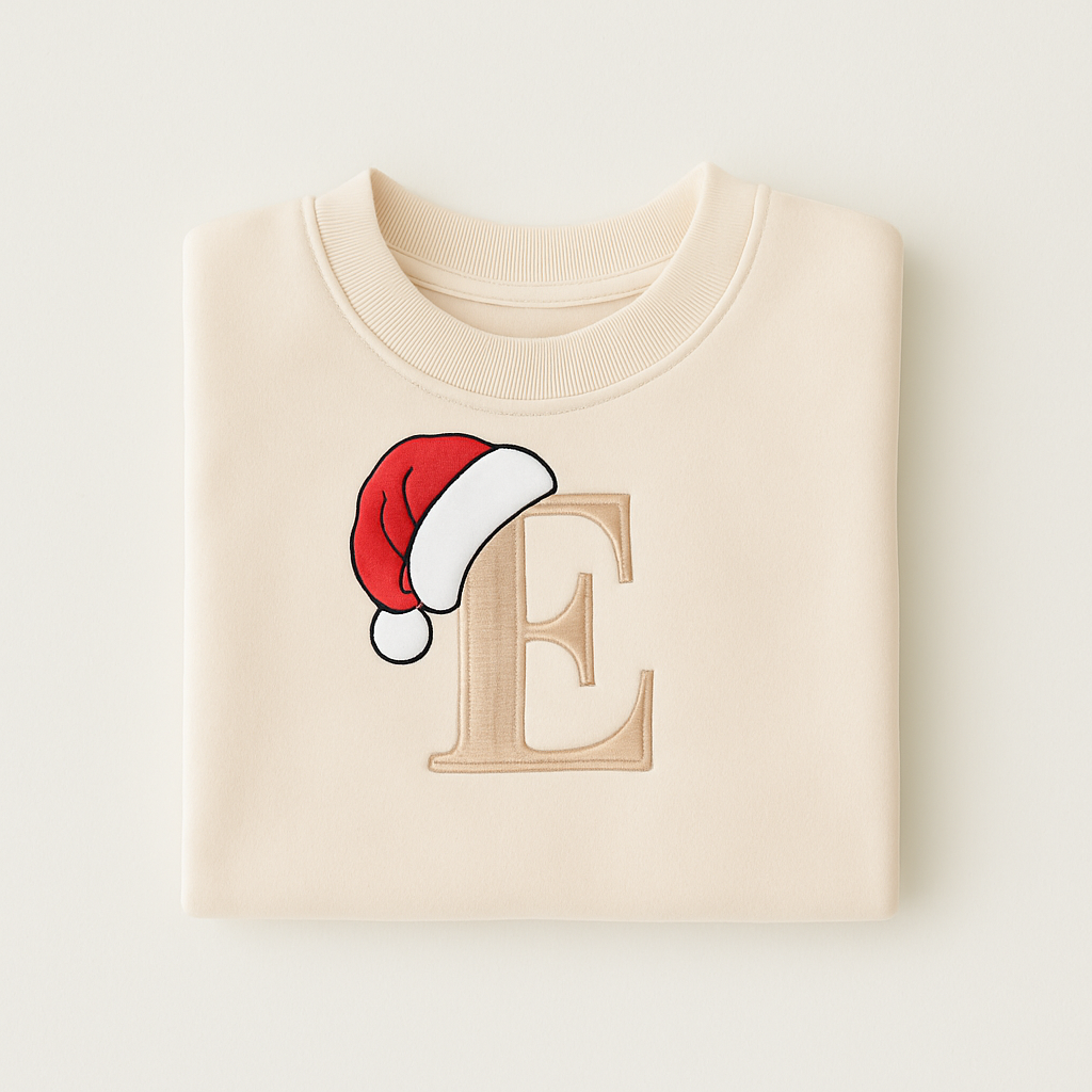 Santa Hat Inial Sweatshirt - Embroidered