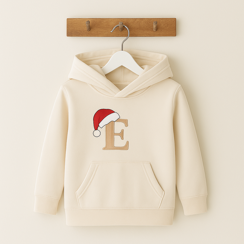 Santa Hat Inial Hoodie - Embroidered